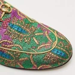 Pre Owned Gucci Multicolor Brocade Fabric Princetown Mules Size 37