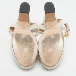 Pre Owned Gucci Off White Leather Horsebit Platform Block Heel Ankle Strap Sandals Size 39.5