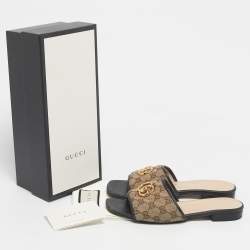 Pre Owned Gucci Beige/Black GG Canvas GG Marmont Flat Slides Size 39
