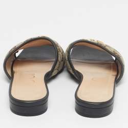 Pre Owned Gucci Beige/Black GG Canvas GG Marmont Flat Slides Size 39