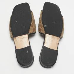 Pre Owned Gucci Beige/Black GG Canvas GG Marmont Flat Slides Size 39