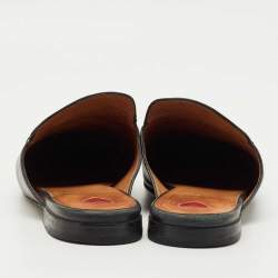 Pre Owned Gucci Black Leather Rose Embroidered Princetown Horsebit Flat Mules Size 39