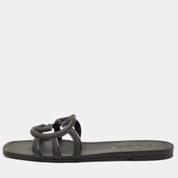 Pre Owned Gucci Black Rubber Interlocking G Flat Slides Size 40