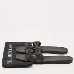 Pre Owned Gucci Black Rubber Interlocking G Flat Slides Size 40