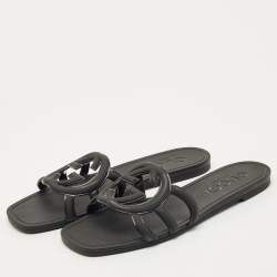 Pre Owned Gucci Black Rubber Interlocking G Flat Slides Size 40