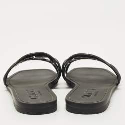 Pre Owned Gucci Black Rubber Interlocking G Flat Slides Size 40