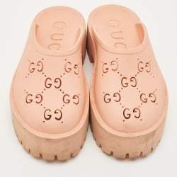 Pre Owned Gucci Orange Rubber Acetate Clogs Size 40