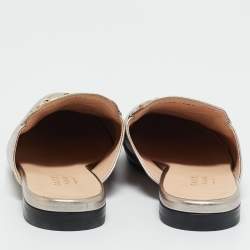 Pre Owned Gucci Silver Leather Horsebit Princetown Mules Size 38.5