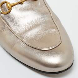 Pre Owned Gucci Silver Leather Horsebit Princetown Mules Size 38.5