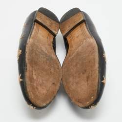 Pre Owned Gucci Black Leather Embroidered Bee Star Horsebit Slip On Loafers Size 39