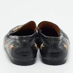 Pre Owned Gucci Black Leather Embroidered Bee Star Horsebit Slip On Loafers Size 39