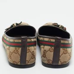Pre Owned Gucci Beige/Brown GG Canvas And Leather Mayfair Web Bow Detail Ballet Flats Size 36.5