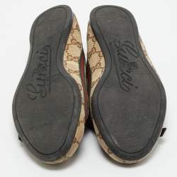 Pre Owned Gucci Beige/Brown GG Canvas And Leather Mayfair Web Bow Detail Ballet Flats Size 36.5