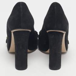 Pre Owned Gucci Black Suede GG Marmont Block Heel Pumps Size 38.5