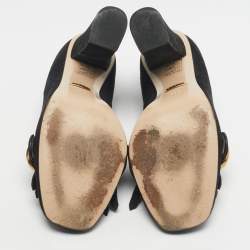 Pre Owned Gucci Black Suede GG Marmont Block Heel Pumps Size 38.5