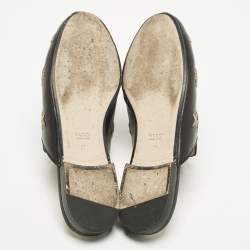 Pre Owned Gucci Black Leather Bee and Star Embroidered Princetown Flat Mules Size 37