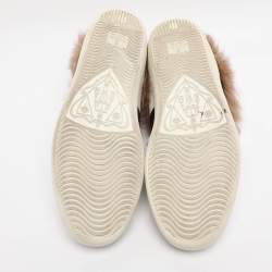 Pre Owned Gucci White Leather Fur Lined Ace Low Top Sneakers Size 38
