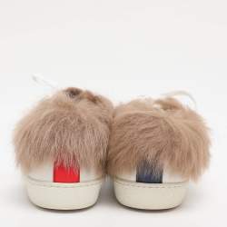 Pre Owned Gucci White Leather Fur Lined Ace Low Top Sneakers Size 38