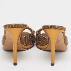 Pre Owned Gucci Bronze Diamante Fabric Horsebit Slide Sandals Size 37