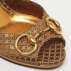 Pre Owned Gucci Bronze Diamante Fabric Horsebit Slide Sandals Size 37