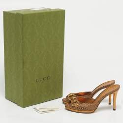 Pre Owned Gucci Bronze Diamante Fabric Horsebit Slide Sandals Size 37