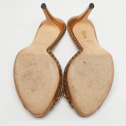 Pre Owned Gucci Bronze Diamante Fabric Horsebit Slide Sandals Size 37