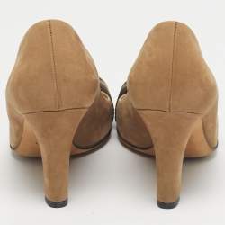 Pre Owned Gucci Beige Nubuck Leather Interlocking G Buckle Pumps Size 37