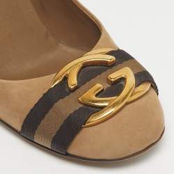 Pre Owned Gucci Beige Nubuck Leather Interlocking G Buckle Pumps Size 37