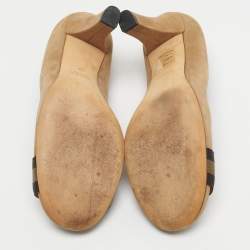 Pre Owned Gucci Beige Nubuck Leather Interlocking G Buckle Pumps Size 37