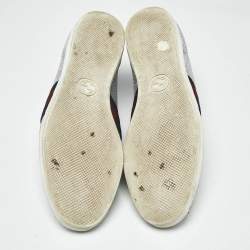 Pre Owned Gucci Silver Glitter Web Low Top Sneakers Size 38