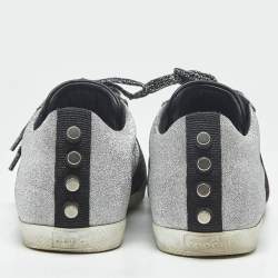 Pre Owned Gucci Silver Glitter Web Low Top Sneakers Size 38
