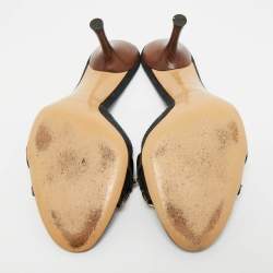 Pre Owned Gucci Black Canvas and Leather GG Horsebit Slide Sandals Size 35.5