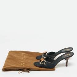 Pre Owned Gucci Black Canvas and Leather GG Horsebit Slide Sandals Size 35.5