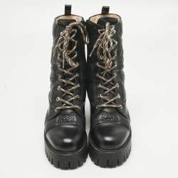 Pre Owned Gucci Black Leather GG Combat Boots Size 39