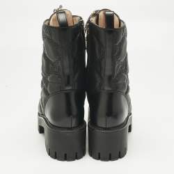 Pre Owned Gucci Black Leather GG Combat Boots Size 39