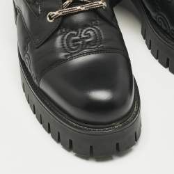 Pre Owned Gucci Black Leather GG Combat Boots Size 39