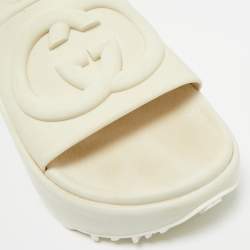Pre Owned Gucci White Rubber Interlocking G Slide Sandals Size 37