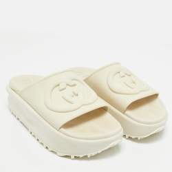 Pre Owned Gucci White Rubber Interlocking G Slide Sandals Size 37