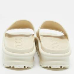 Pre Owned Gucci White Rubber Interlocking G Slide Sandals Size 37