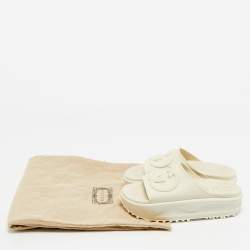 Pre Owned Gucci White Rubber Interlocking G Slide Sandals Size 37