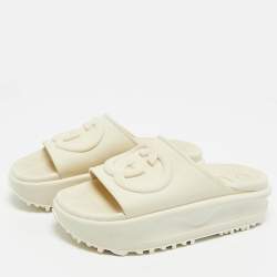 Pre Owned Gucci White Rubber Interlocking G Slide Sandals Size 37