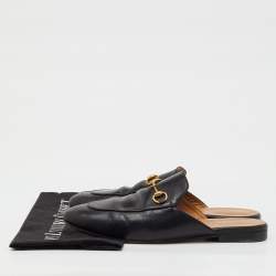 Pre Owned Gucci Black Leather Princetown Horsebit Flat Mules Size 39.5