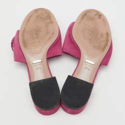 Pre Owned Gucci Pink Suede Crystal Maxime Horsebit Slide Sandals Size 37.5