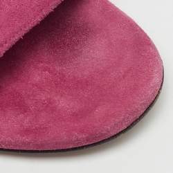 Pre Owned Gucci Pink Suede Crystal Maxime Horsebit Slide Sandals Size 37.5