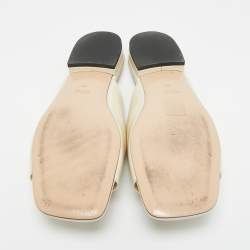 Pre Owned Gucci Cream Patent Leather Harlow Flat Slides Size 39