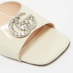 Pre Owned Gucci Cream Patent Leather Harlow Flat Slides Size 39