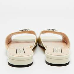 Pre Owned Gucci Cream Patent Leather Harlow Flat Slides Size 39