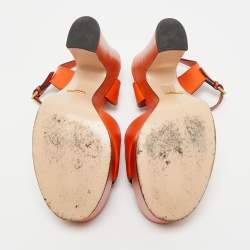 Pre Owned Gucci Orange Leather Interlocking G Platform Ankle Strap Sandals Size 38.5