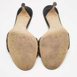 Pre Owned Gucci Black/Gold Fabric and Leather GG Interlocking Slide Sandals Size 35.5 