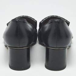 Pre Owned Gucci Black Leather Marmont GG Fringe Detail Block Heel Pumps Size 38.5